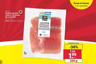 Lidl Realvalle Jamón Serrano Reserva 12 Meses De Curación 200g oferta