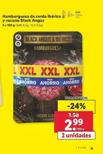Lidl Hamburguesa De Cerdo Ibérico Y Vacuno Black Angus 2 x 180g oferta