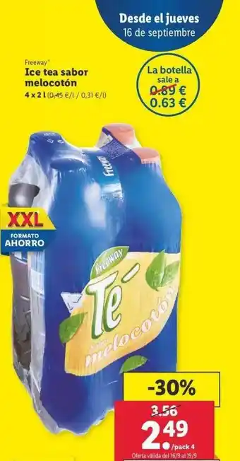 Lidl Freeway Ice Tea Sabor Melocotón 4 x 2l oferta