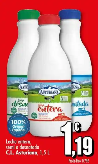 Unide Supermercados Leche Entera, Semi O Desnatada C.L. Asturiana, 1,5 L oferta