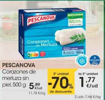 Eroski Pescanova Corazones De Merluza Sin Piel 500g oferta