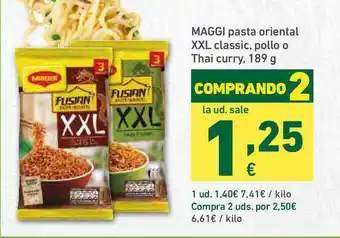 HiperDino Maggi Pasta Oriental Xxl Classic Pollo O Thai Curry 189g oferta