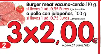 Alimerka Burger meat vacuno-cerdo, 110g o pollo con jalapeños, 100g oferta
