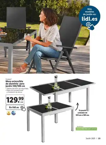 Lidl Florabest Mesa extensible de aluminio para jardín 120∕180cm oferta