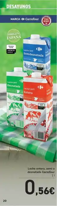 Carrefour Leche Entera, Semi O Desnatada Carrefour 1l oferta