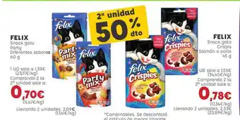 Kiwoko Felix Snack Gato Party Diferentes Sabores 60g ∕ Felix Snack Gato Crispis Salmón O Pollo 45g oferta