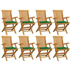 Brico Depôt Vidaxl sillas de jardín 8 uds madera maciza de teca con cojines verdes oferta