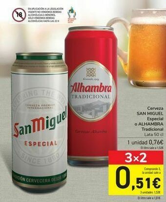 Carrefour Cerveza san miguel especial o alhambra tradicional oferta