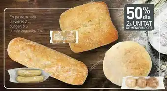 Condis En pan de chapata de vidrio, 2 u, hamburguesa, 6 u, y media baguette, 1 u. oferta