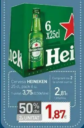 Condis Cerveza heineken 25 cl, pack 6 u. oferta