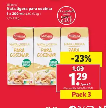 Lidl Nata ligera para cocinar oferta
