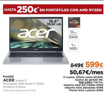 El Corte Inglés Portátil ACER oferta