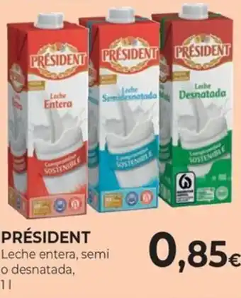 CashDiplo PRÉSIDENT Leche entera, semi o desnatada, oferta