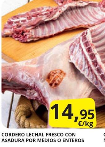 Supermercados MAS CORDERO LECHAL FRESCO CON ASADURA POR MEDIOS O ENTEROS oferta