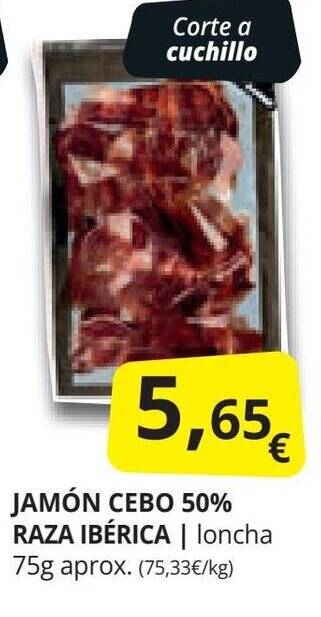 Supermercados MAS JAMÓN CEBO 50% RAZA IBÉRICA oferta