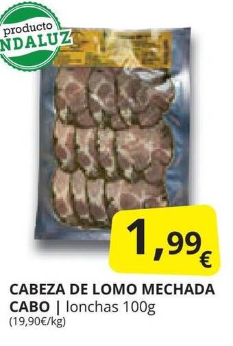Supermercados MAS CABEZA DE LOMO MECHADA CABO | lonchas 100g (19,90€/kg) oferta