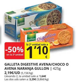 Supermercados MAS GALLETA DIGESTIVE AVENA/CHOCO O AVENA NARANJA GULLON oferta