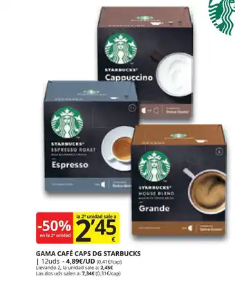 Supermercados MAS GAMA CAFÉ CAPS DG STARBUCKS oferta