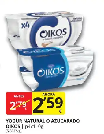 Supermercados MAS YOGUR NATURAL O AZUCARADO OIKOS | p4x110g (5,89€/kg) oferta