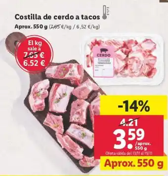 Lidl Costilla de cerdo a tacos oferta