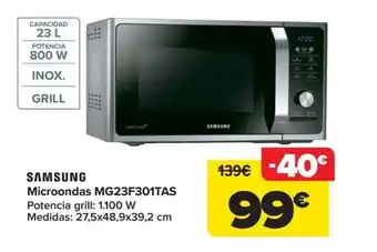 Carrefour SAMSUNG Microondas MG23F301TAS oferta