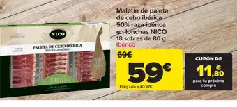 Carrefour Maletín de paleta de cebo ibérica 50% raza ibérica en lonchas NICO 18 sobres de 80 g Ibérico oferta