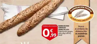 Alcampo Barra de Pan Cereales Semillas 12% 200 g oferta