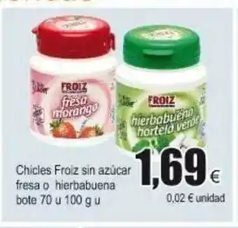 FROIZ Froiz Chicles sin Azúcar Fresa o Hierbabuena bote 70 u 100 g u oferta