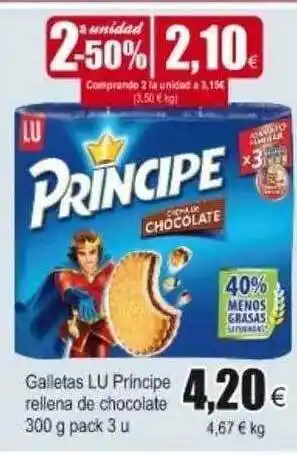 FROIZ Principe Galletas LU Rellena de chocolate 300 g Pack 3 u oferta