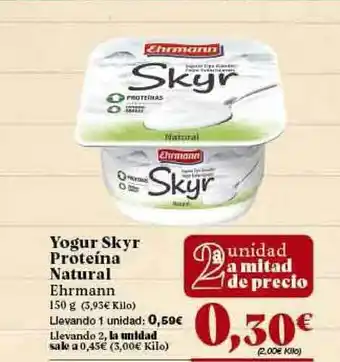Gadis Yogur Skyr Proteína Natural Ehrmann 150g oferta