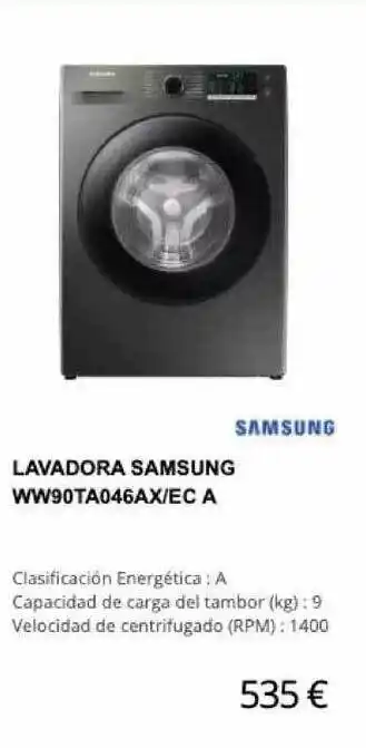 Milar Samsung Lavadora WW90TA046AX/EC A oferta