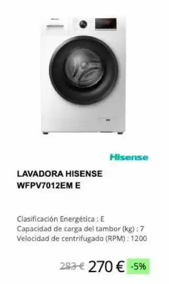Milar Hisense Lavadora WFPV7012EM E oferta