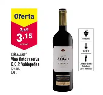 ALDI Viña Albali Vino tinto reserva D.O.P. Valdepeñas 0,75 L oferta
