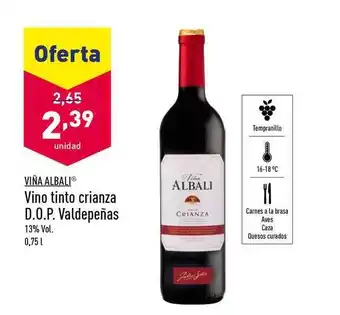 ALDI Viña Albali Vino tinto crianza D.O.P. Valdepeñas 0,75 cl oferta