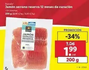 Lidl Jamón serrano reserva 12 meses de curación realvalle oferta
