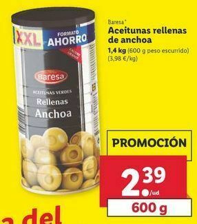 Lidl Aceitunas rellenas de anchoa baresa oferta