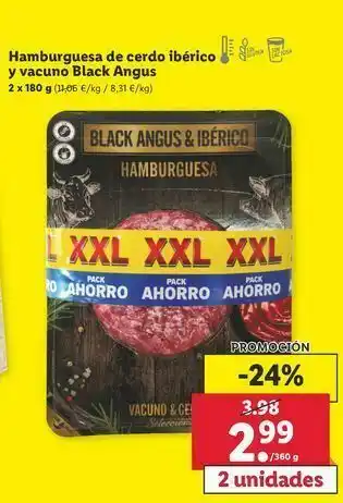 Lidl Hamburguesas de cerdo iberico y vacuno black angus oferta