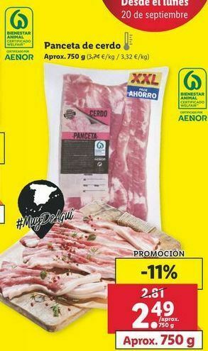 Lidl Panceta de cerdo oferta