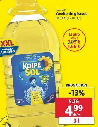 Lidl Aceite de girasol koipesol oferta