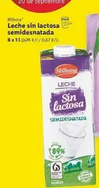 Lidl Leche sin lactosa semidesnatada milbona oferta