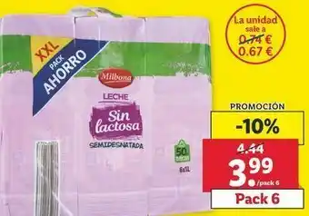 Lidl Leche sin lactosa milbona oferta