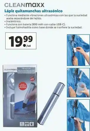 Lidl Lápiz quitamanchas ultrasonico clenmaxx oferta