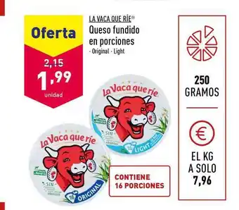 ALDI La Vaca Que Ríe Queso Fundido en Porciones Original / Light 20 gramos oferta