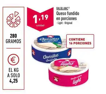 ALDI Valblanc Queso Fundido en Porciones Light / Original 280 gramos oferta