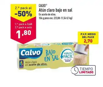 ALDI Calvo Atún Claro Bajo en Sal 156 g oferta