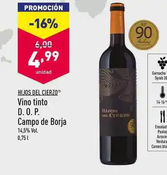 ALDI Hijos del Cierzo D.O.P. Campo de Borja Vino Tinto 0,75 L oferta