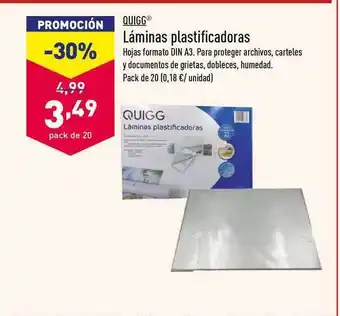 ALDI Quigg Láminas plastificadoras, Pack de 20 oferta