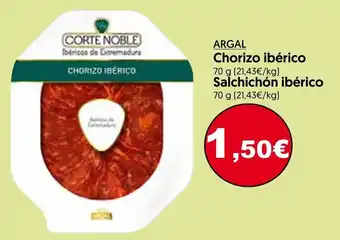 Hiper Usera Argal Chorizo Ibérico 70g y Salchichón ibérico 70g oferta