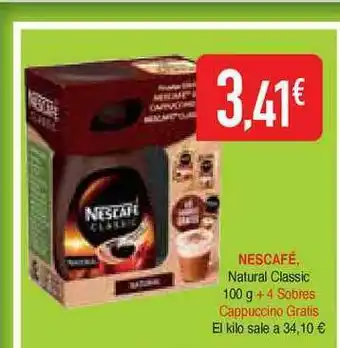 Masymas Nescafé Natural Classic 100g + 4 Sobres Cappuccino Gratis oferta