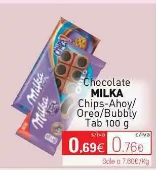 Cuevas Cash Milka Chocolate Chips-Ahoy- Oreo-Bubbly 100g oferta